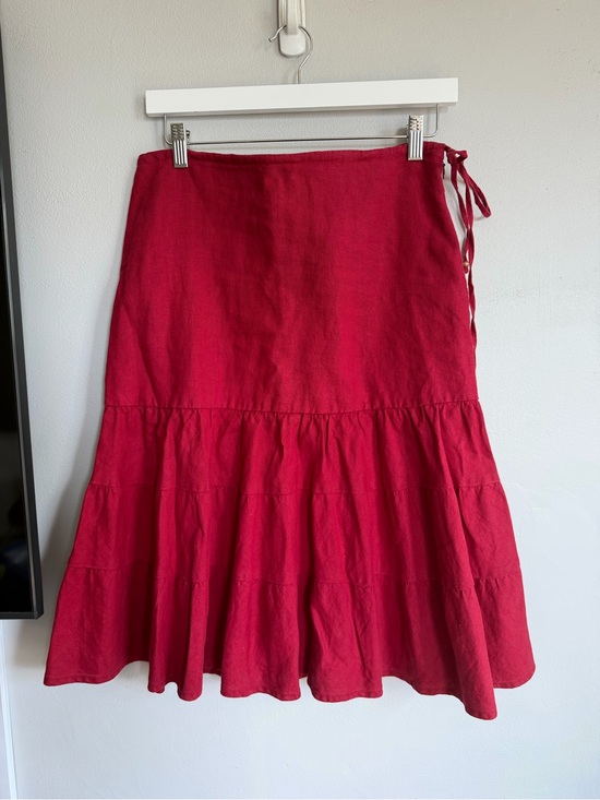 GAP Dresses & Skirts - Vintage Y2K Gap Linen Midi Skirt Tiered Red 2006 6
